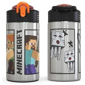 Set of 2 Minecraft - Stainless Steel Water Bottle with Lid and Carrying Loop